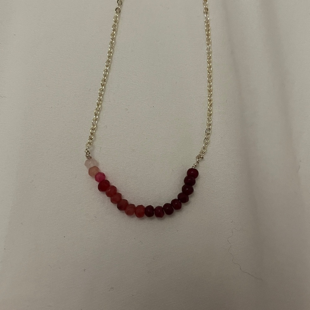 Red Beaded Necklace with Gold Chain